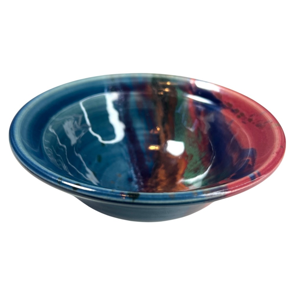 Studio Pottery Multicolor Drip Glaze Bowl Art Pottery 6 in